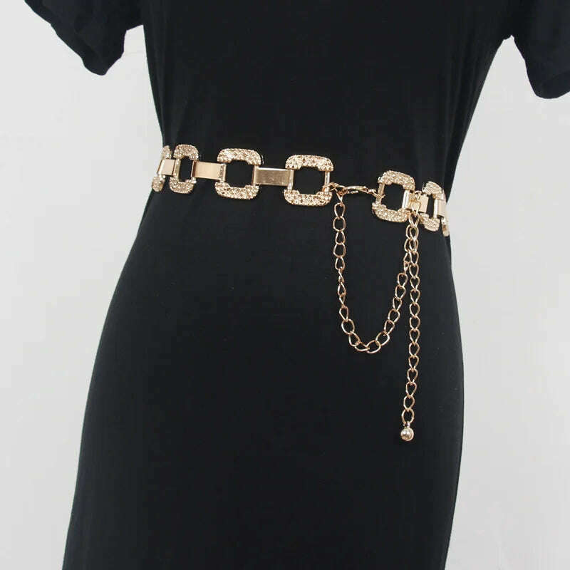 KIMLUD, Metal Belt Hollow-Design Longline Architectural — Gold | KIMLUD, KIMLUD Womens Clothes