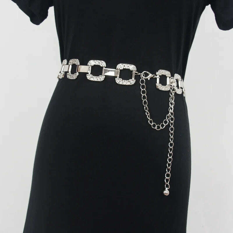 KIMLUD, Metal Belt Hollow-Design Longline Architectural — Gold | KIMLUD, KIMLUD Womens Clothes