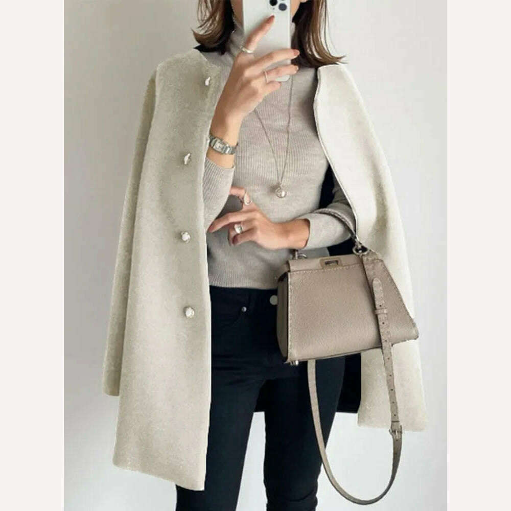 KIMLUD, Woolen Coat Single Breasted Loose Fit With Premium Wool Blend For All Season Warmth — Brown | KIMLUD, KIMLUD Womens Clothes