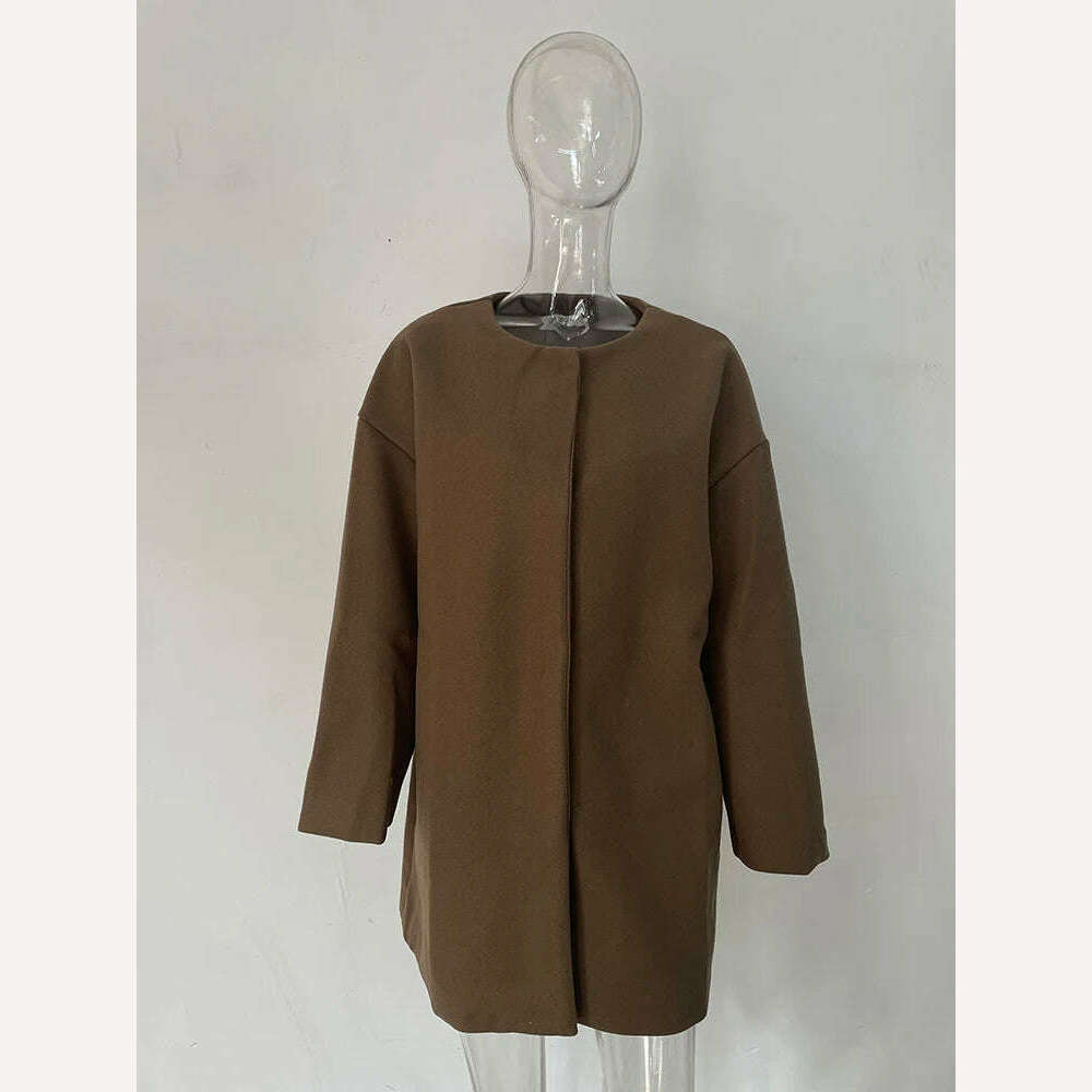 KIMLUD, Woolen Coat Single Breasted Loose Fit With Premium Wool Blend For All Season Warmth — Brown | KIMLUD, KIMLUD Womens Clothes