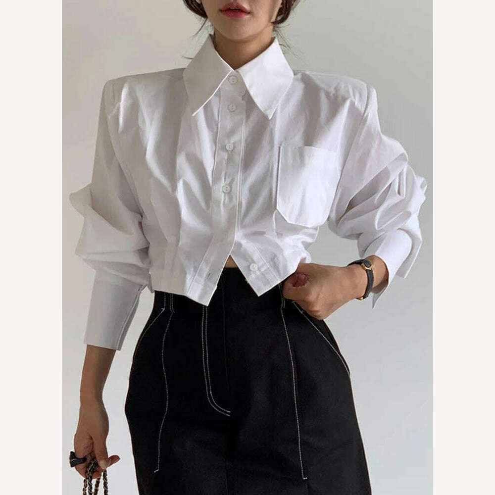 KIMLUD, Cotton-Poly Broadcloth Shirt Hollow Out Bandage Buckle — White | KIMLUD, KIMLUD Womens Clothes