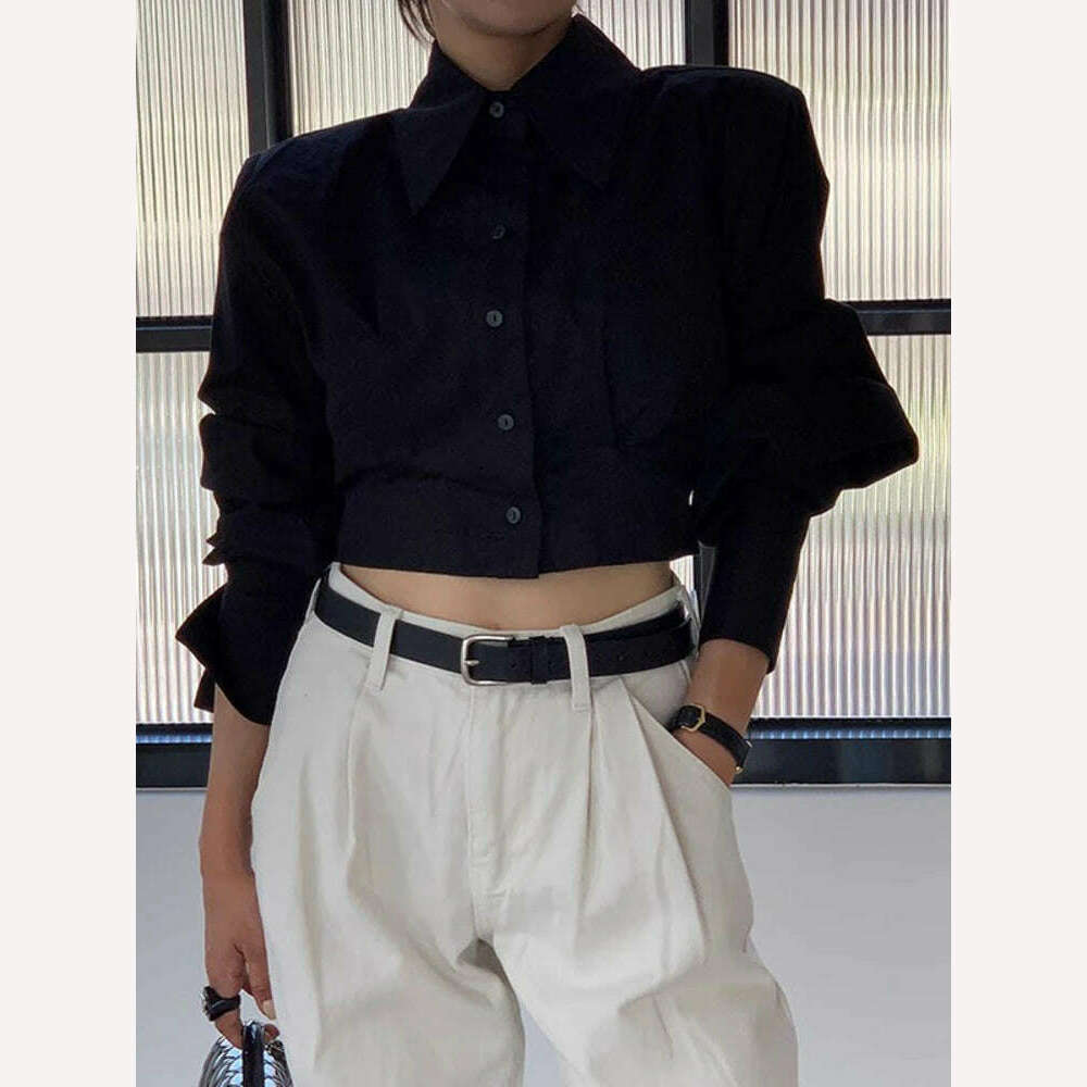 KIMLUD, Cotton-Poly Broadcloth Shirt Hollow Out Bandage Buckle — White | KIMLUD, KIMLUD Womens Clothes