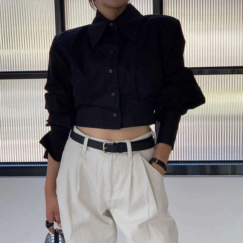KIMLUD, Cotton-Poly Broadcloth Shirt Hollow Out Bandage Buckle — White | KIMLUD, KIMLUD Womens Clothes