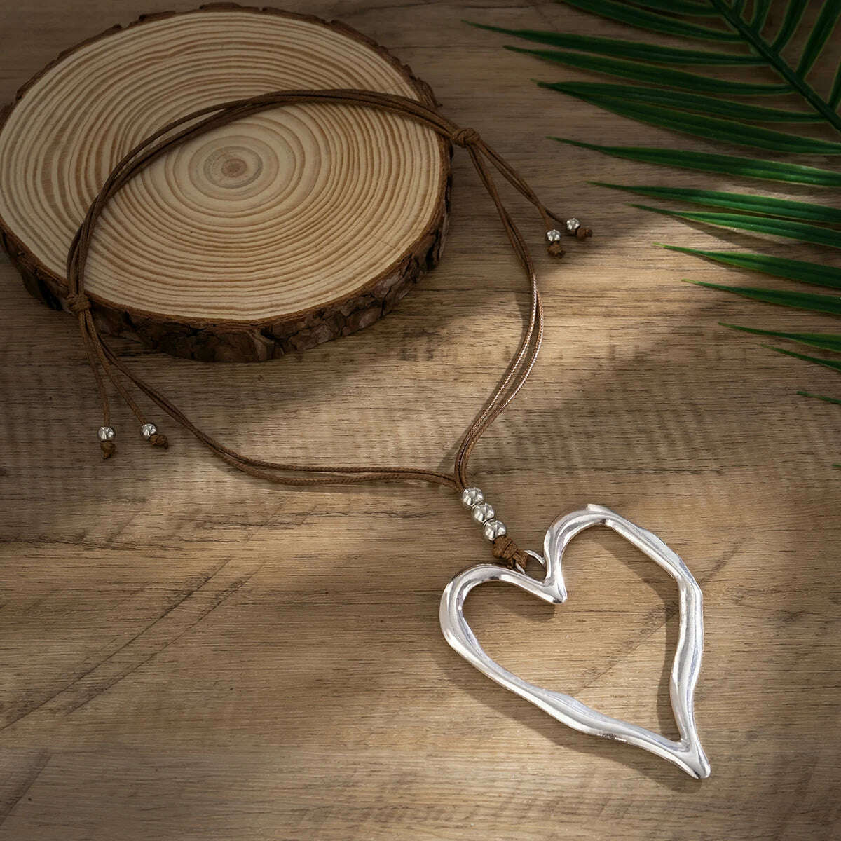 Exaggerated Big Hollow Heart Pendant Necklace for Women Trendy Bohemia Adjustable Rope Chain on Neck Accessories Fashion Jewelry - KIMLUD