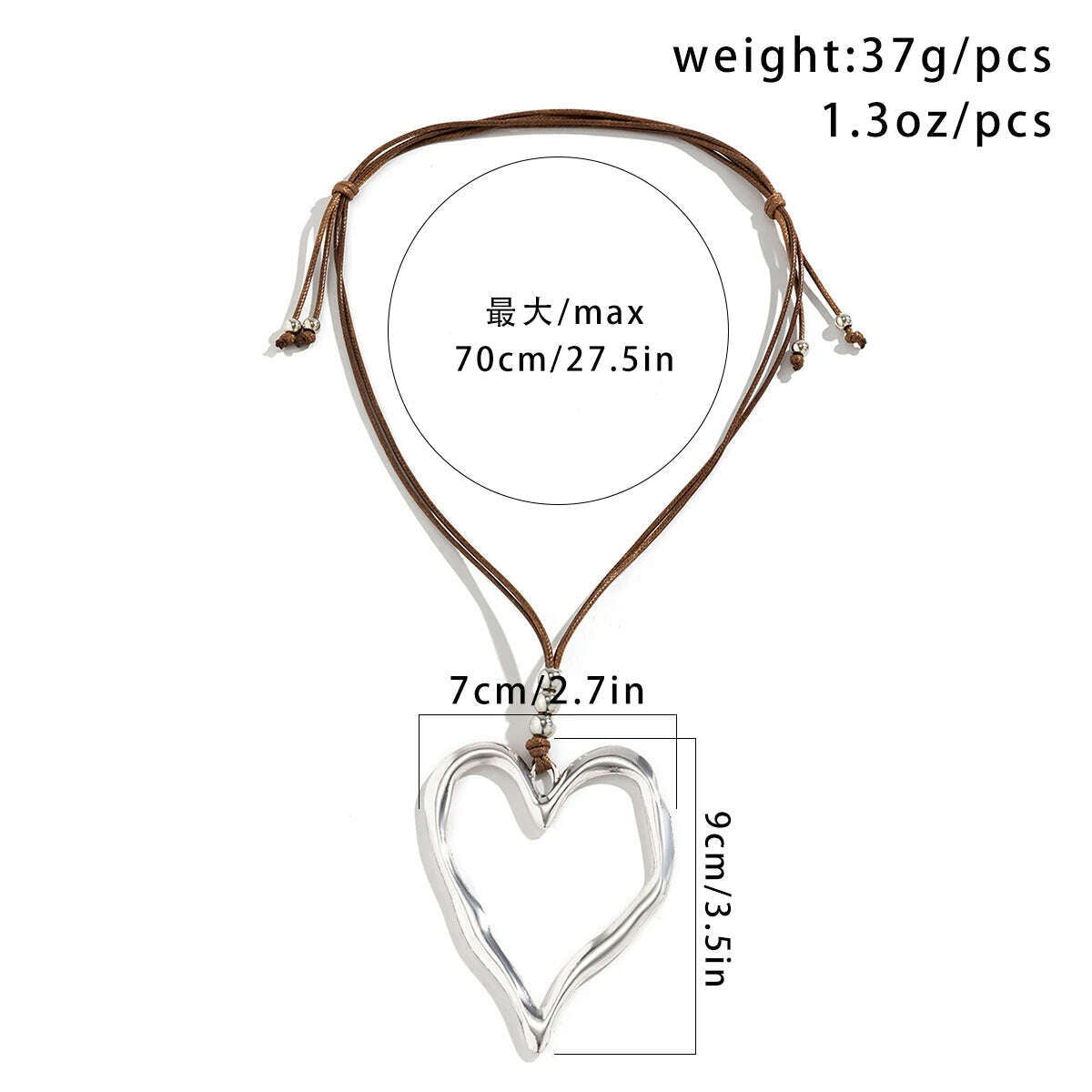 Exaggerated Big Hollow Heart Pendant Necklace for Women Trendy Bohemia Adjustable Rope Chain on Neck Accessories Fashion Jewelry - KIMLUD