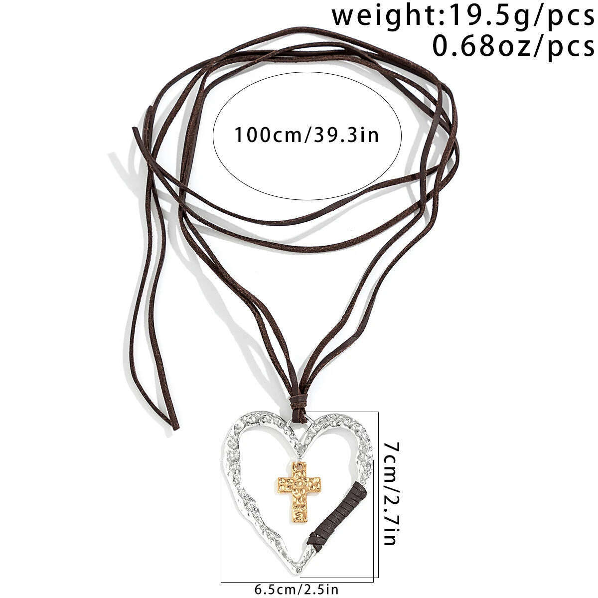 Exaggerated Ethnic Big Hollow Love Heart Cross Jesus Pendant Choker Necklace for Women Goth Adjustable Rope Chain Y2K Jewelry - KIMLUD