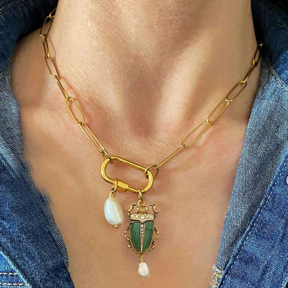 KIMLUD, Exaggerated pave zircon bee charm beatles women's pendant chunky hip-hop long chain necklace women's accessories gift Jewelry, necklace 8, KIMLUD APPAREL - Womens Clothes