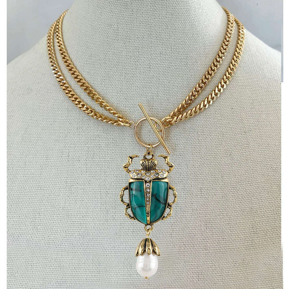 KIMLUD, Exaggerated pave zircon bee charm beatles women's pendant chunky hip-hop long chain necklace women's accessories gift Jewelry, necklace 24, KIMLUD APPAREL - Womens Clothes