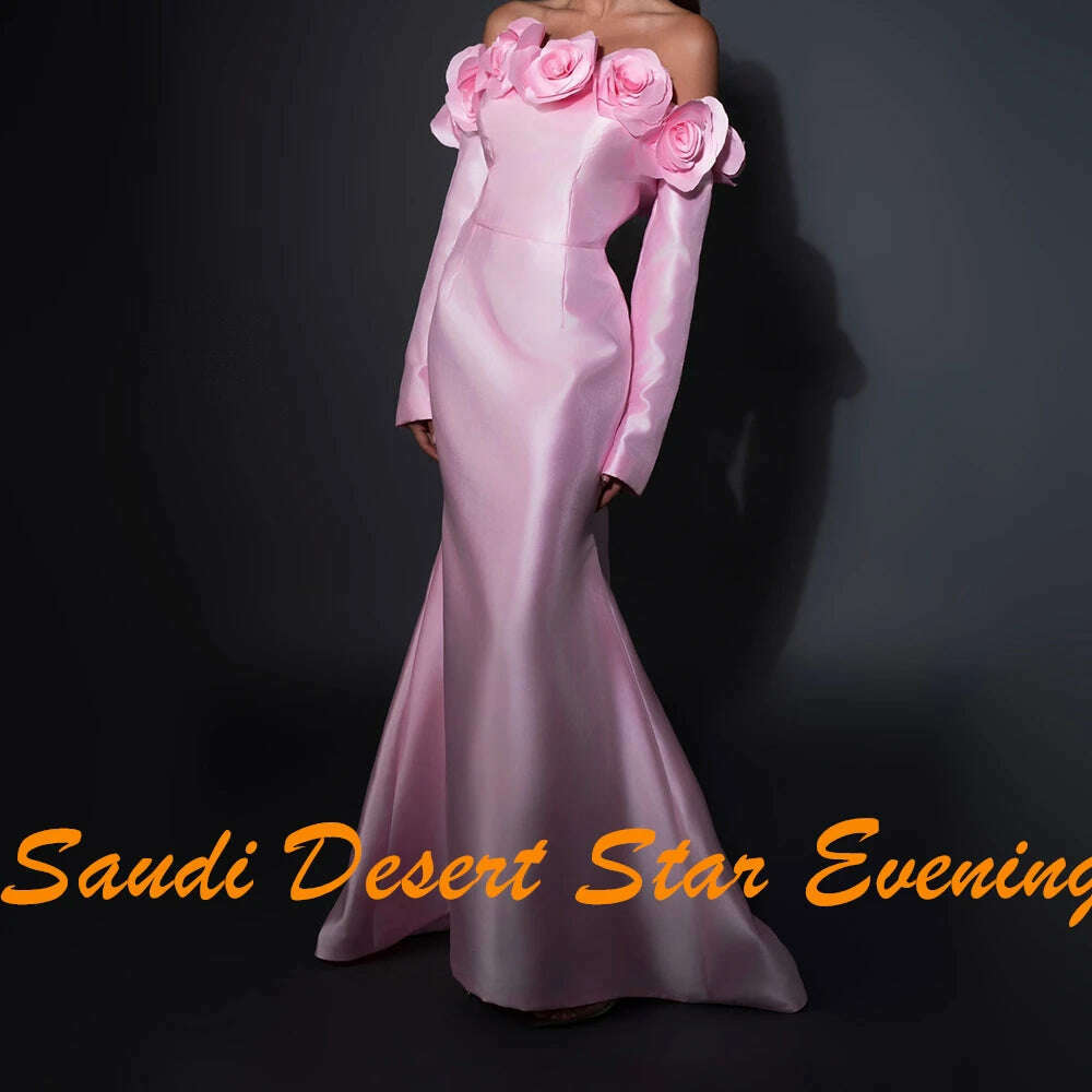 KIMLUD, Exquisite Pleats Flowers Mermaid Evening Dresses Formal Strapless Satin Off the Shoulder Long Sleeves Prom Gowns فساتين سهرة, Photo Color / 16W / CHINA, KIMLUD APPAREL - Womens Clothes