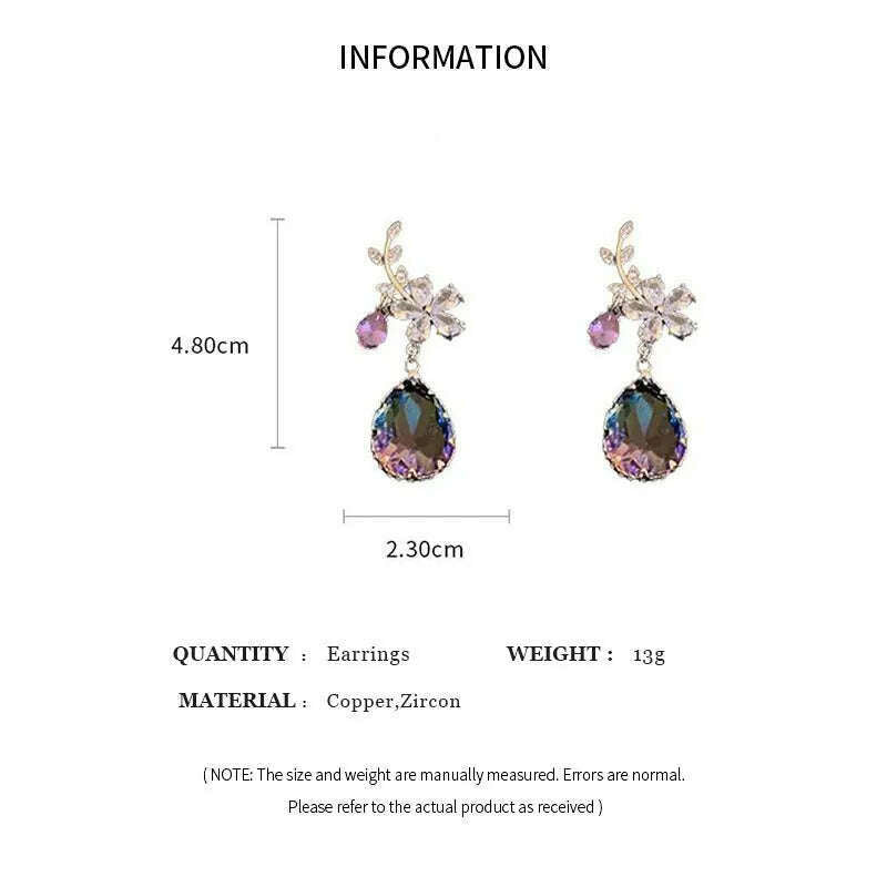 KIMLUD, Exquisite Purple Zircon Earrings Rhinestone Women's Earrings Water Drop Flower Dangle Earring Anti-allergy Ear Jewelry Brincos, KIMLUD Womens Clothes