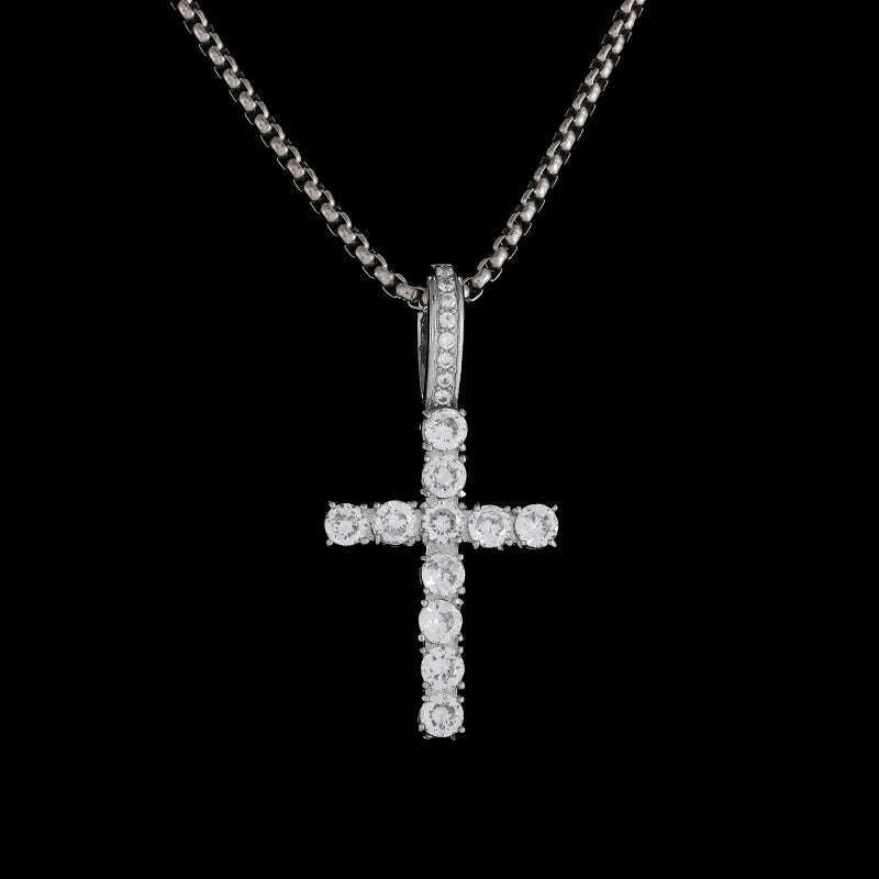 KIMLUD, Exquisite Shiny Cross Square Crystal Zirconia Pendant Necklace for Women Men Fashion Hip Hop Party Luxury Jewelry Christmas Gift, AL20438-Silver, KIMLUD Womens Clothes