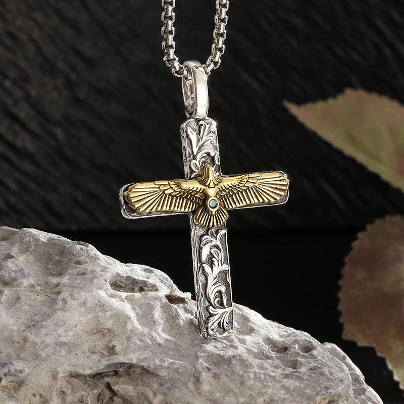 KIMLUD, Exquisite Shiny Cross Square Crystal Zirconia Pendant Necklace for Women Men Fashion Hip Hop Party Luxury Jewelry Christmas Gift, AL20332-Gold, KIMLUD APPAREL - Womens Clothes