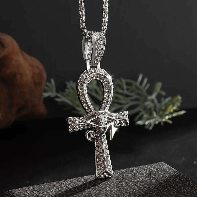 KIMLUD, Exquisite Shiny Cross Square Crystal Zirconia Pendant Necklace for Women Men Fashion Hip Hop Party Luxury Jewelry Christmas Gift, AL20333-Silver, KIMLUD Womens Clothes