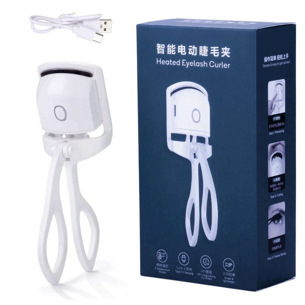 KIMLUD, Eyelash Curler Electric Heated Comb Eye Lash Perm Long Lasting Eyelashes Curls Thermal Eyelash Curler Portable Makeup Tools, 1004-White, KIMLUD APPAREL - Womens Clothes