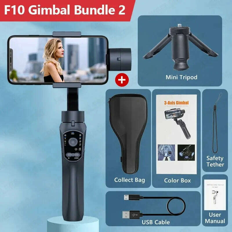 KIMLUD, F10 3 Axis Gimbal Stabilizer for Smartphones, APP Support Face Tracking, Zoom, Panoramic Photos, for Anti Shake Video Recording, F10 with Tripod-Bag, KIMLUD APPAREL - Womens Clothes