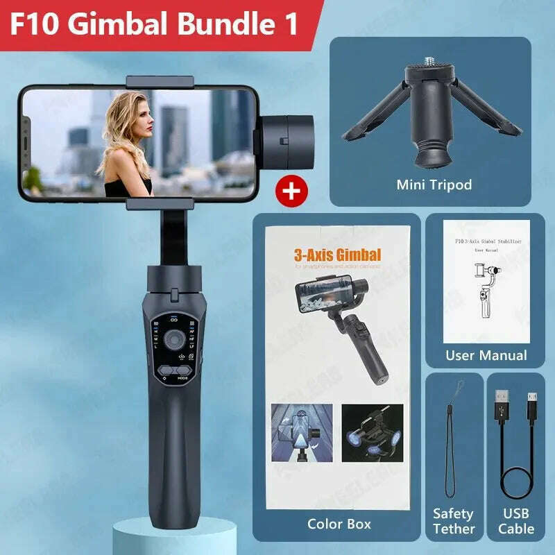KIMLUD, F10 3 Axis Gimbal Stabilizer for Smartphones, APP Support Face Tracking, Zoom, Panoramic Photos, for Anti Shake Video Recording, F10 with Tripod, KIMLUD APPAREL - Womens Clothes