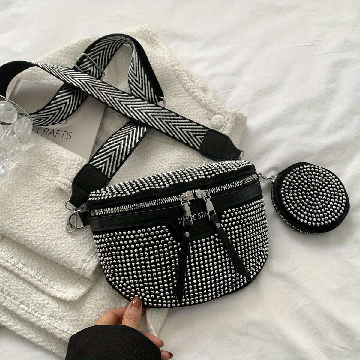 KIMLUD, Rhinestone Waist Bag With Coin Purse, Fashion Crossbody Bag, Women's Glitter Chest Bag for Carnaval Music Festival, KIMLUD Womens Clothes