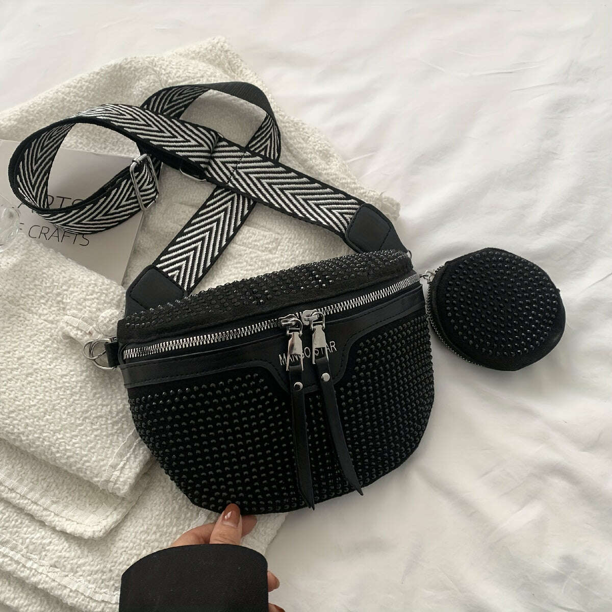 KIMLUD, Rhinestone Waist Bag With Coin Purse, Fashion Crossbody Bag, Women's Glitter Chest Bag for Carnaval Music Festival, KIMLUD Womens Clothes