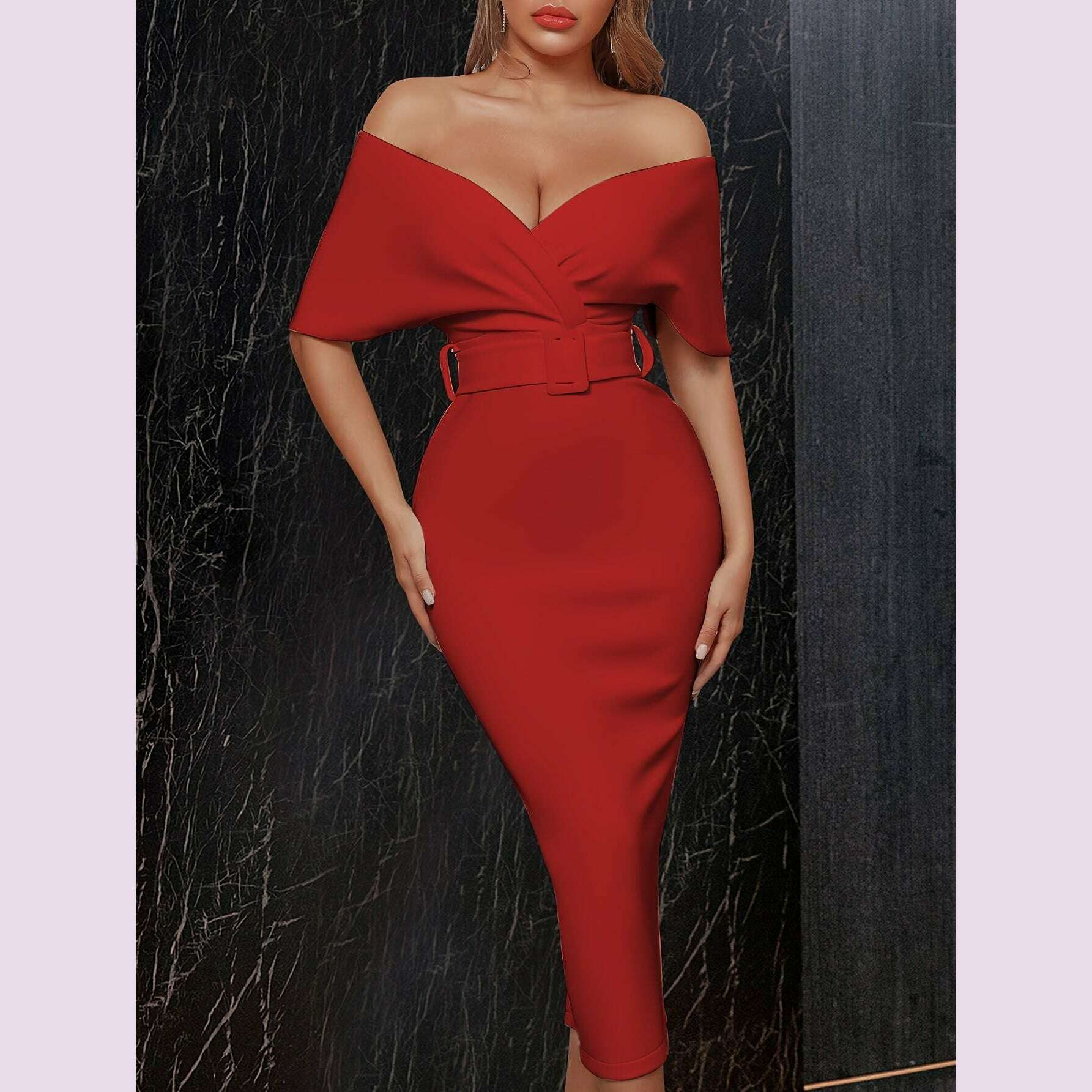 stunning-off-the-shoulder-bodycon-dress---v-neck-split-hem-belted-waist-elegant-design-for-wedding-party-formal-occasions---womens-clothing-body-hugging-silhouettekimlud-womens-fashion-34625783