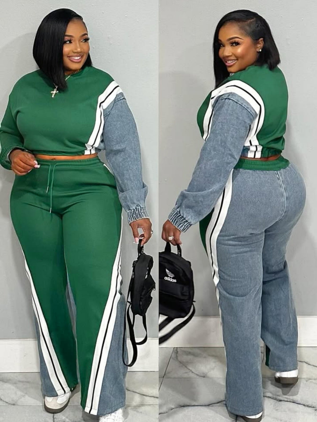 Women's Brown Color - Block Sweatshirt and Wide - Leg Pants Set with White Stripes, Two Piece Set Women Outfits, Women Two Piece Outfits, Two Piece Outfits For Women, Co Ord Set Women, Womens Clothes, Track Suits Women Two Pi