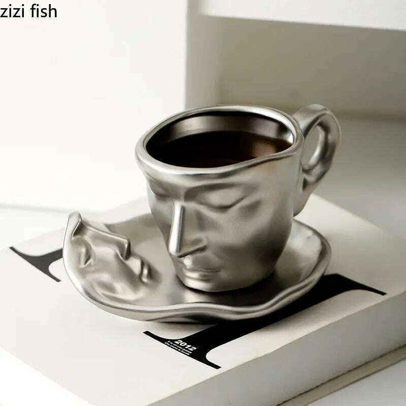 Face Kiss Mug Couple Ceramic Water Cup Afternoon Tea Coffee Cup and Saucer Set Milk Tea Cups Breakfast Cups Milk Mugs Drinkware - KIMLUD
