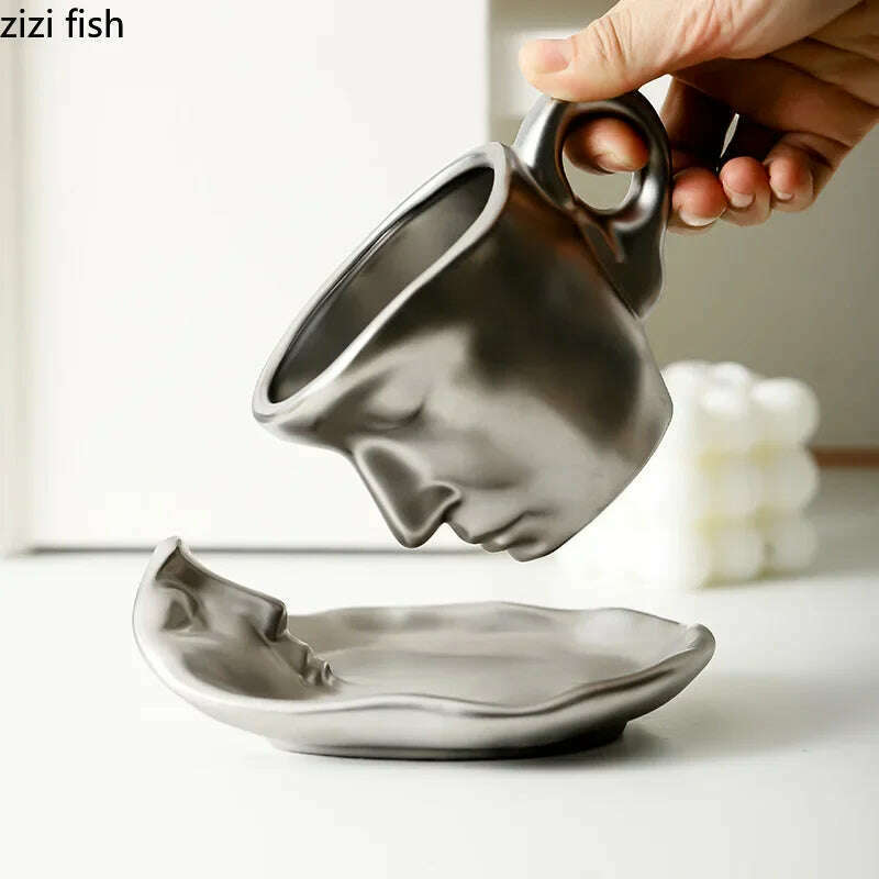 Face Kiss Mug Couple Ceramic Water Cup Afternoon Tea Coffee Cup and Saucer Set Milk Tea Cups Breakfast Cups Milk Mugs Drinkware - KIMLUD