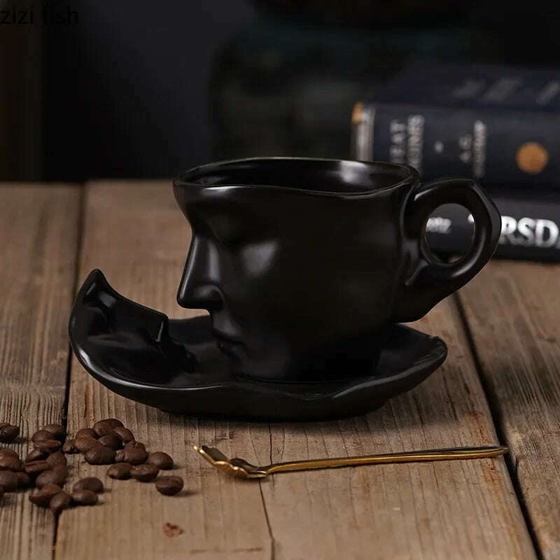 Face Kiss Mug Couple Ceramic Water Cup Afternoon Tea Coffee Cup and Saucer Set Milk Tea Cups Breakfast Cups Milk Mugs Drinkware - KIMLUD