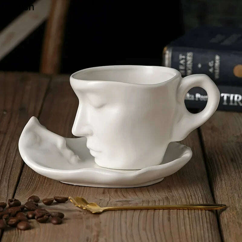 Face Kiss Mug Couple Ceramic Water Cup Afternoon Tea Coffee Cup and Saucer Set Milk Tea Cups Breakfast Cups Milk Mugs Drinkware - KIMLUD