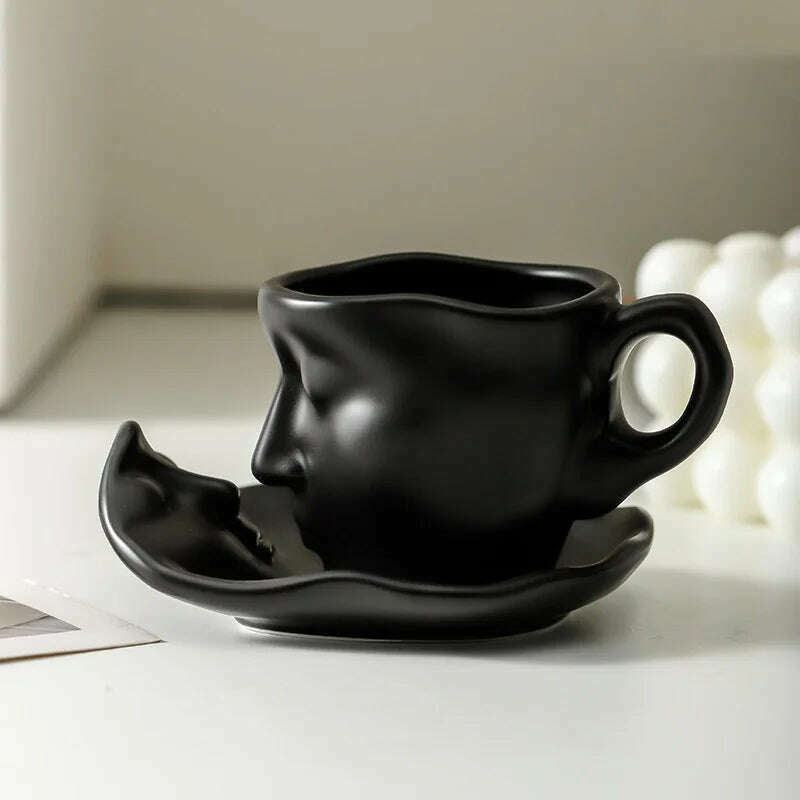 Face Kiss Mug Couple Ceramic Water Cup Afternoon Tea Coffee Cup and Saucer Set Milk Tea Cups Breakfast Cups Milk Mugs Drinkware - KIMLUD