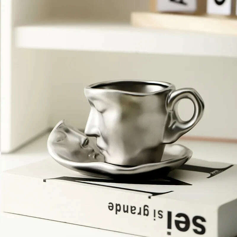 Face Kiss Mug Couple Ceramic Water Cup Afternoon Tea Coffee Cup and Saucer Set Milk Tea Cups Breakfast Cups Milk Mugs Drinkware - KIMLUD