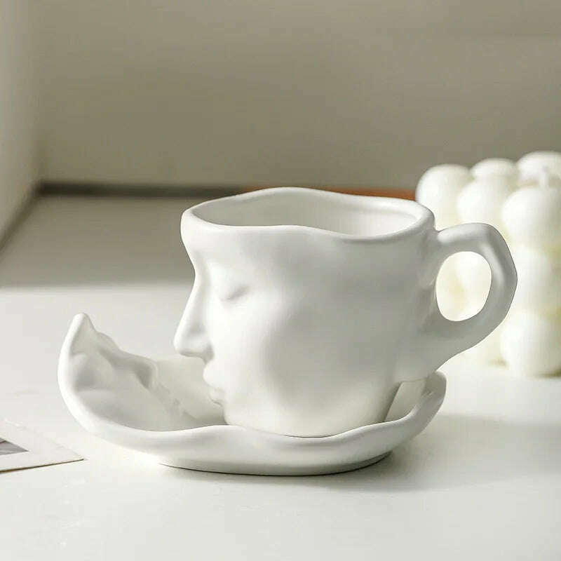 Face Kiss Mug Couple Ceramic Water Cup Afternoon Tea Coffee Cup and Saucer Set Milk Tea Cups Breakfast Cups Milk Mugs Drinkware - KIMLUD