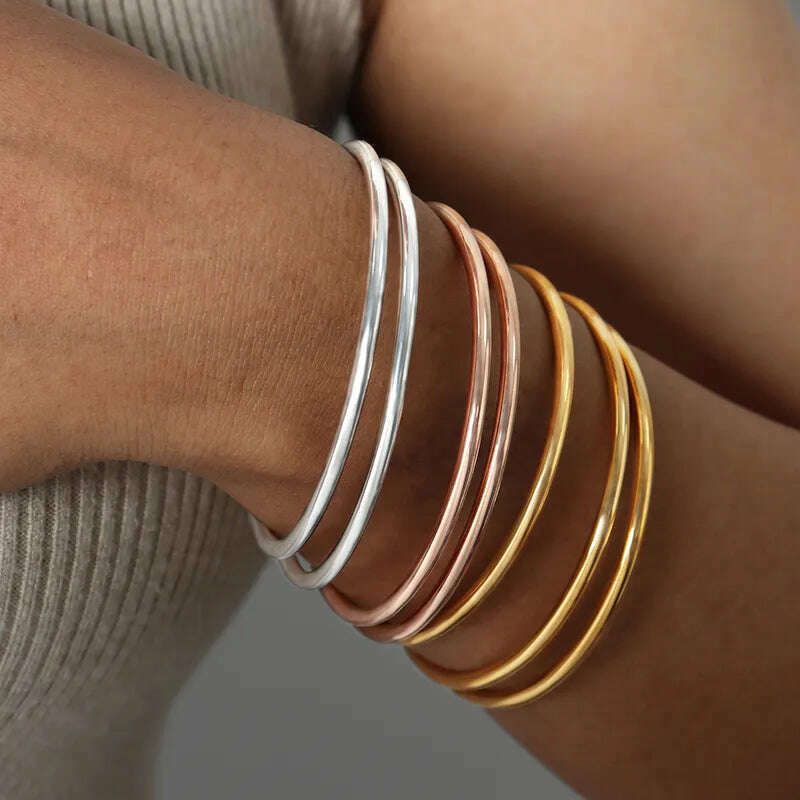 Fadeless Stainless Steel Bangle Bracelet For Women Non Fading Circular Minimalist Women's Hand Bracelets Woman Luxury Jewelry - KIMLUD
