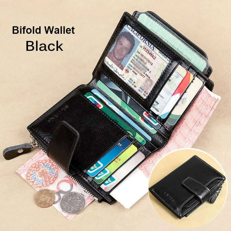 KIMLUD, Fahion Women Genuine Leather Wallet RFID Blocking Short Multi Function Large Capacity Zipper Coin Purse Money Clip, Black Two Fold, KIMLUD APPAREL - Womens Clothes