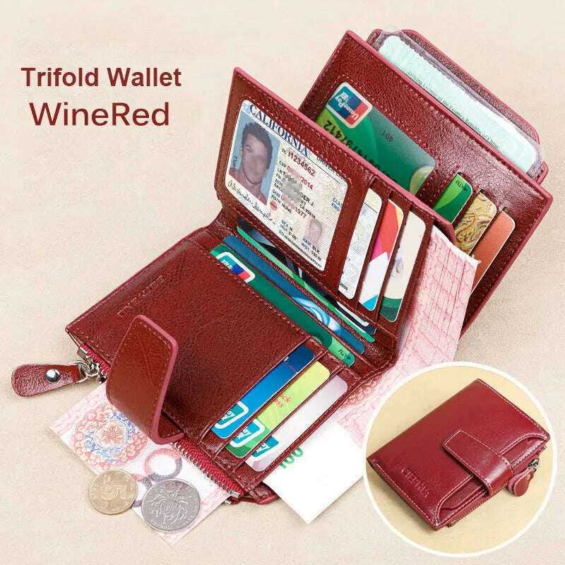 KIMLUD, Fahion Women Genuine Leather Wallet RFID Blocking Short Multi Function Large Capacity Zipper Coin Purse Money Clip, KIMLUD Womens Clothes