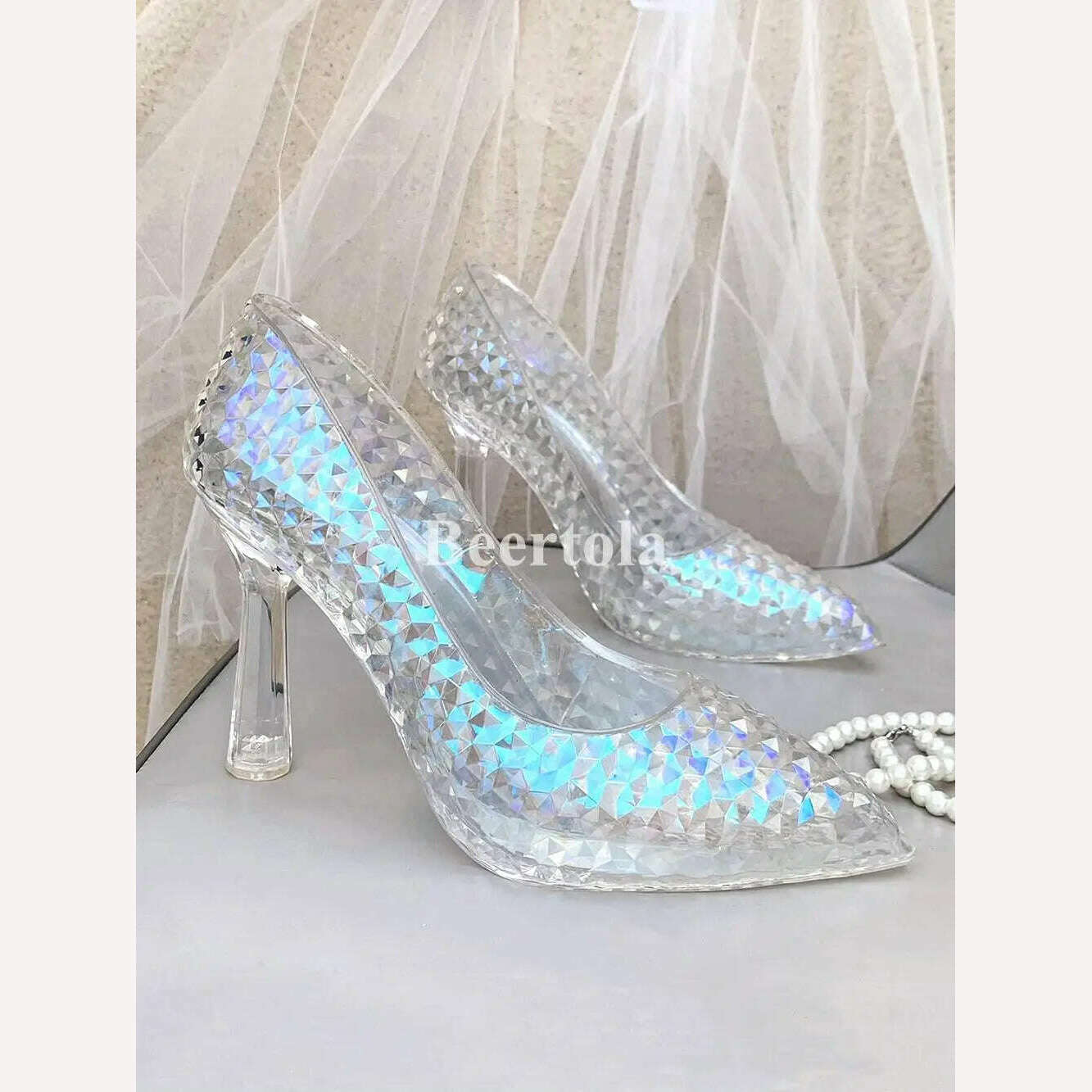 KIMLUD, Fairy Tales Princess Crystal High Heels Bling Pointed Toe Transparent Heel Pumps Lady Shallow Dress Bridal Wedding Cosplay Shoes, KIMLUD Womens Clothes