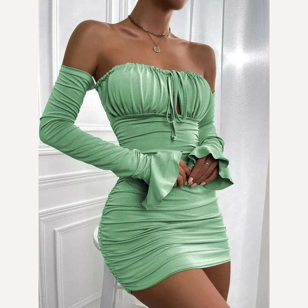 open lace back dress Fairyshely Ruffle Short Club Dress Ladies Autumn Green Bodycon Dresses For  Women Party Tight Mini Dress Clubwear