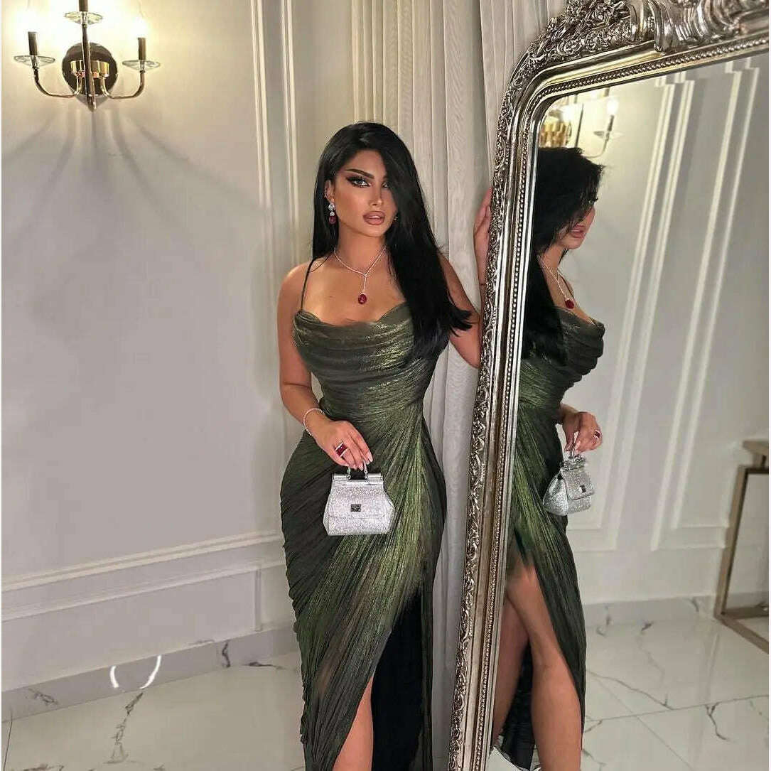 Fairytale Sleeveless Prom Dresses Thin Suspenders Ankle-Length Wedding Party Wrinkle A-Line Stain Grace Women Zipper Up 2023 - KIMLUD