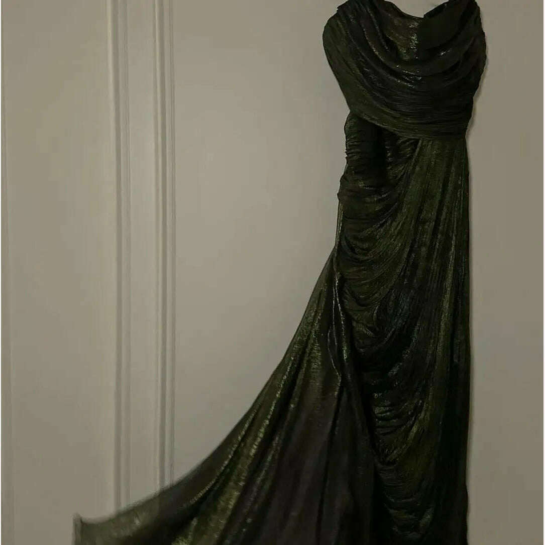 Fairytale Sleeveless Prom Dresses Thin Suspenders Ankle-Length Wedding Party Wrinkle A-Line Stain Grace Women Zipper Up 2023 - KIMLUD