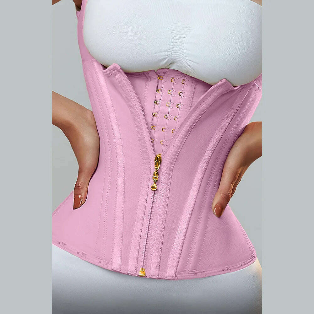 Fajas Colombianas Women Double Compression Waist Trainer Corset with Bone Adjustable Zipper and Hook-eyes Flat Belly Body Shaper - KIMLUD
