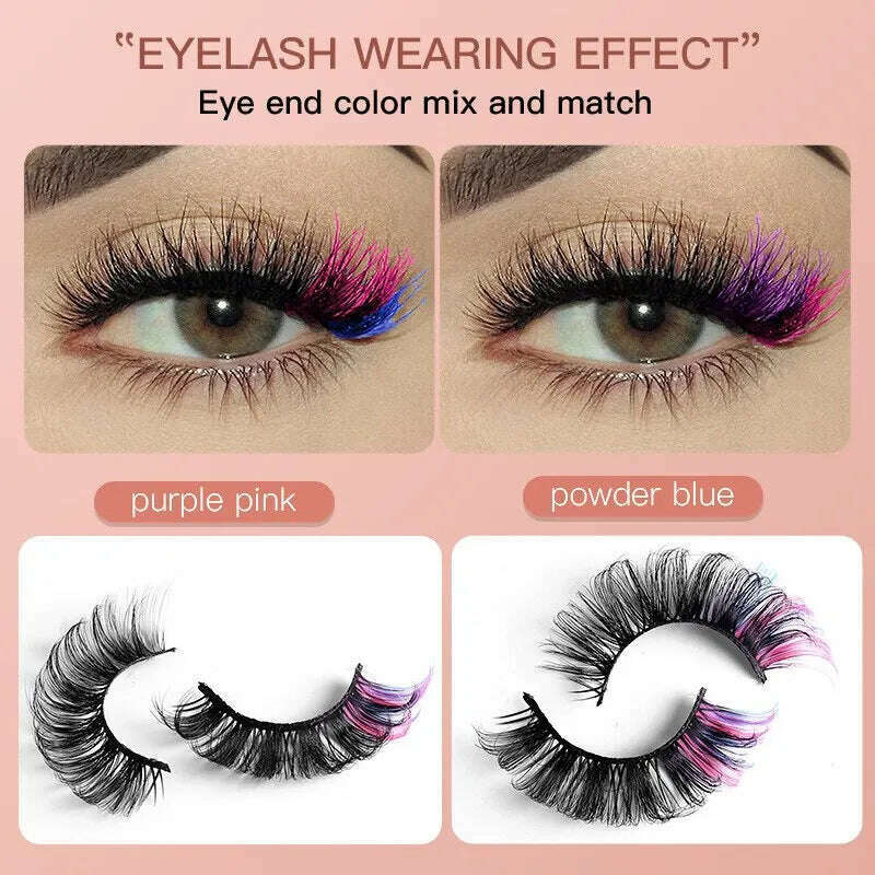 KIMLUD, Fake Eyelashes Popular Mink Hair Colorful Eyelashes Thick Curling Eyetail 7 Pairs Of Fake Eyelashes European And American Style, KIMLUD Womens Clothes