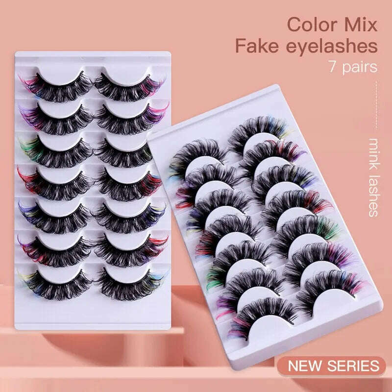 KIMLUD, Fake Eyelashes Popular Mink Hair Colorful Eyelashes Thick Curling Eyetail 7 Pairs Of Fake Eyelashes European And American Style, KIMLUD Womens Clothes