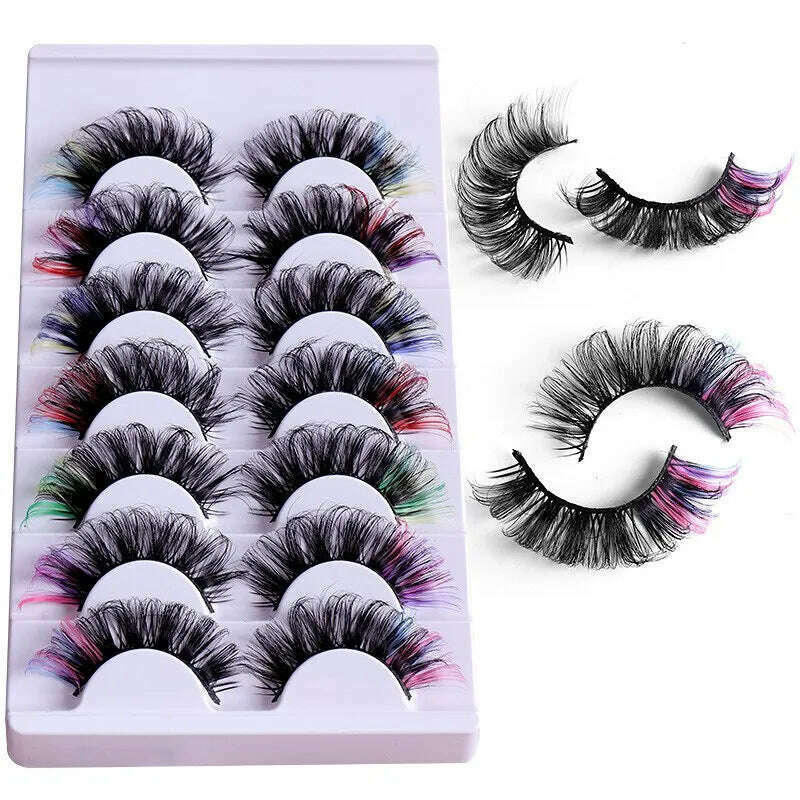 KIMLUD, Fake Eyelashes Popular Mink Hair Colorful Eyelashes Thick Curling Eyetail 7 Pairs Of Fake Eyelashes European And American Style, KIMLUD Womens Clothes