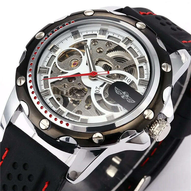 KIMLUD, Famous Brand New Fashion Mechanical watches Skeleton Watches Rubber Strap Men Automatic Mechanical Wrist Watch Relogio Masculino, white, KIMLUD Womens Clothes