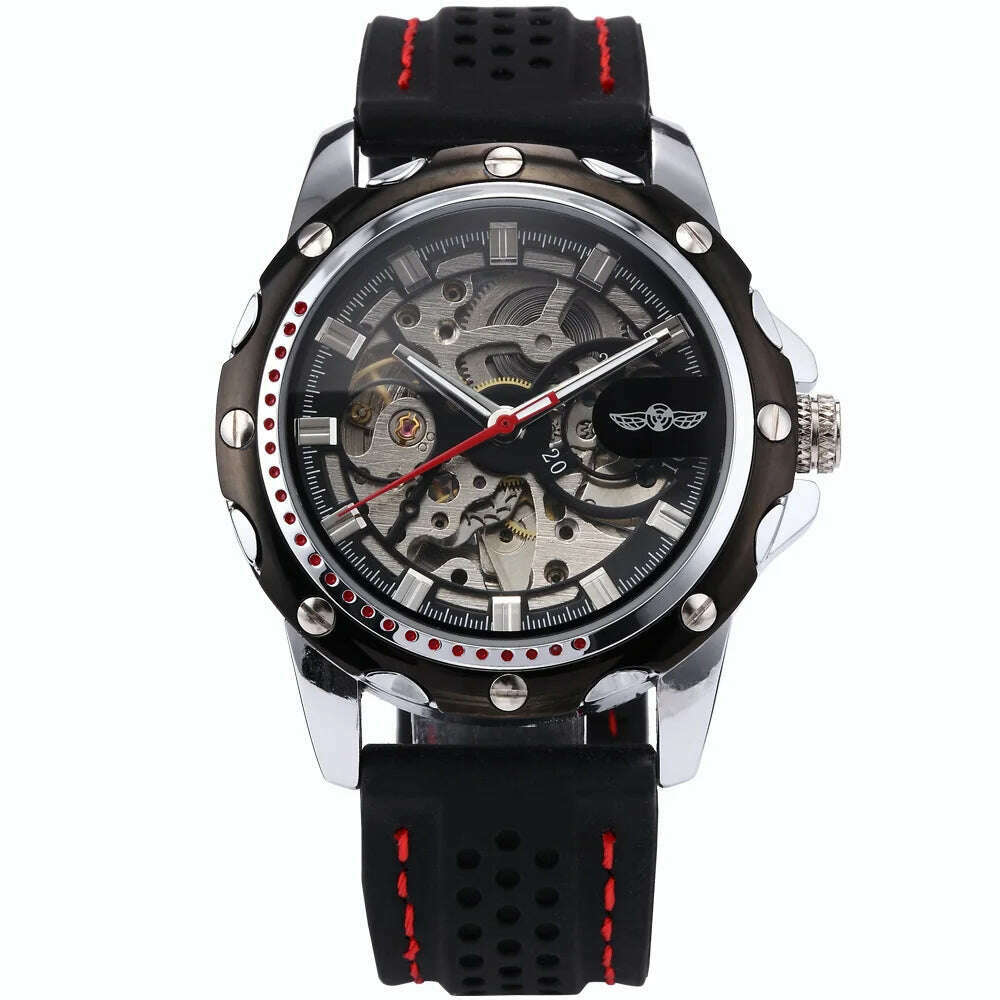 KIMLUD, Famous Brand New Fashion Mechanical watches Skeleton Watches Rubber Strap Men Automatic Mechanical Wrist Watch Relogio Masculino, KIMLUD Womens Clothes