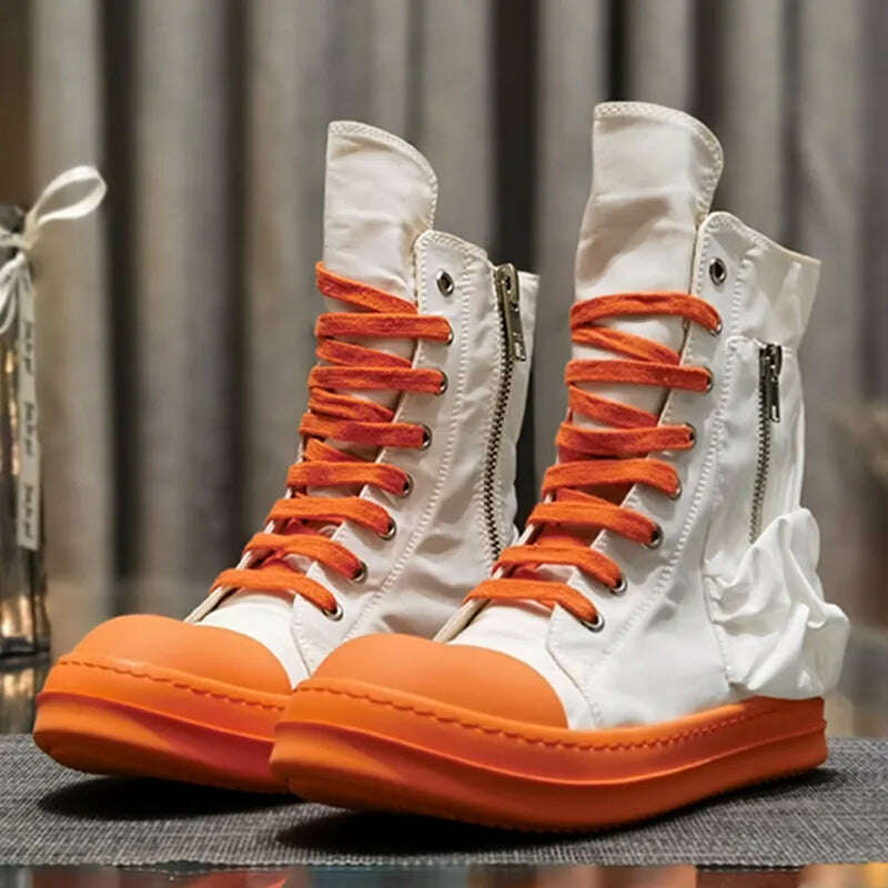 Famous Orange White High Top Design Women's Shoes High Quality Luxury Thick Sole Brand Original Canvas High End Lacing Boots - KIMLUD