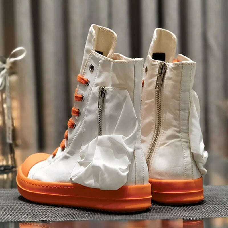 Famous Orange White High Top Design Women's Shoes High Quality Luxury Thick Sole Brand Original Canvas High End Lacing Boots - KIMLUD