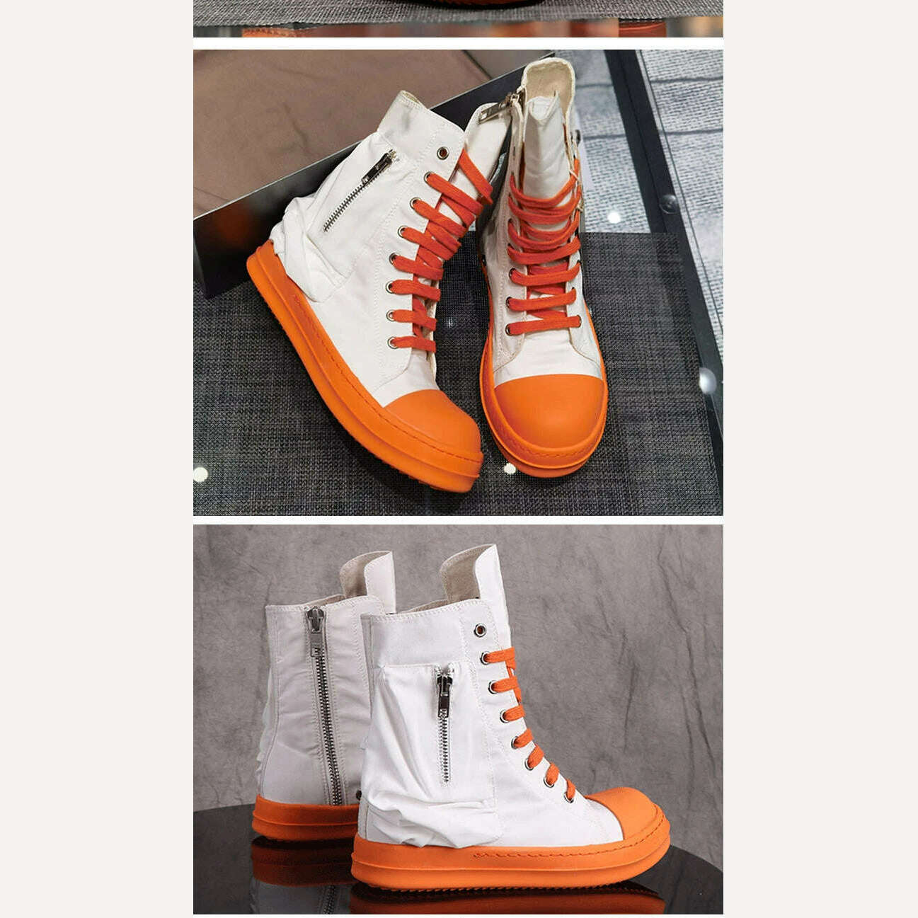 Famous Orange White High Top Design Women's Shoes High Quality Luxury Thick Sole Brand Original Canvas High End Lacing Boots - KIMLUD