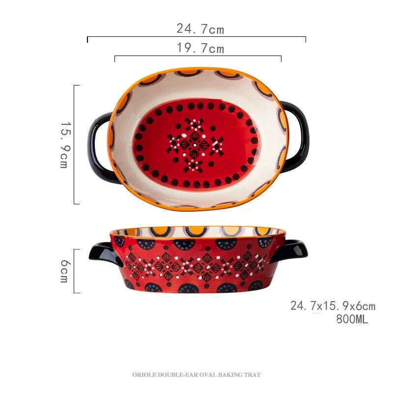 Fanhua Double Ear Plate Ceramic Creative Retro Tableware Plate Dining Plate Oven Special Rectangular Plate Vegetable Plate Bowl - KIMLUD