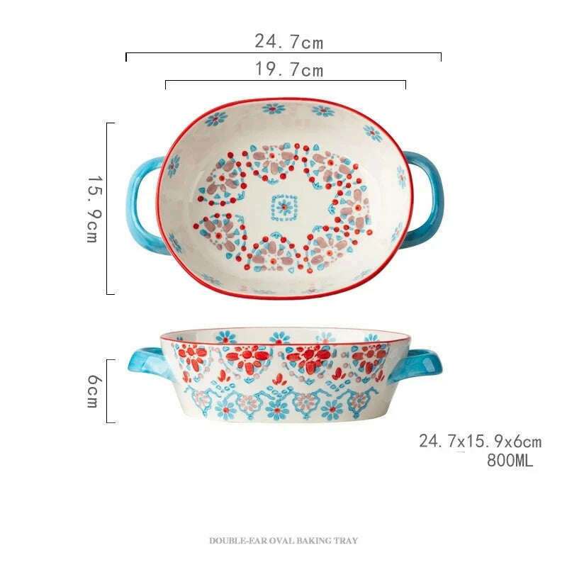 Fanhua Double Ear Plate Ceramic Creative Retro Tableware Plate Dining Plate Oven Special Rectangular Plate Vegetable Plate Bowl - KIMLUD