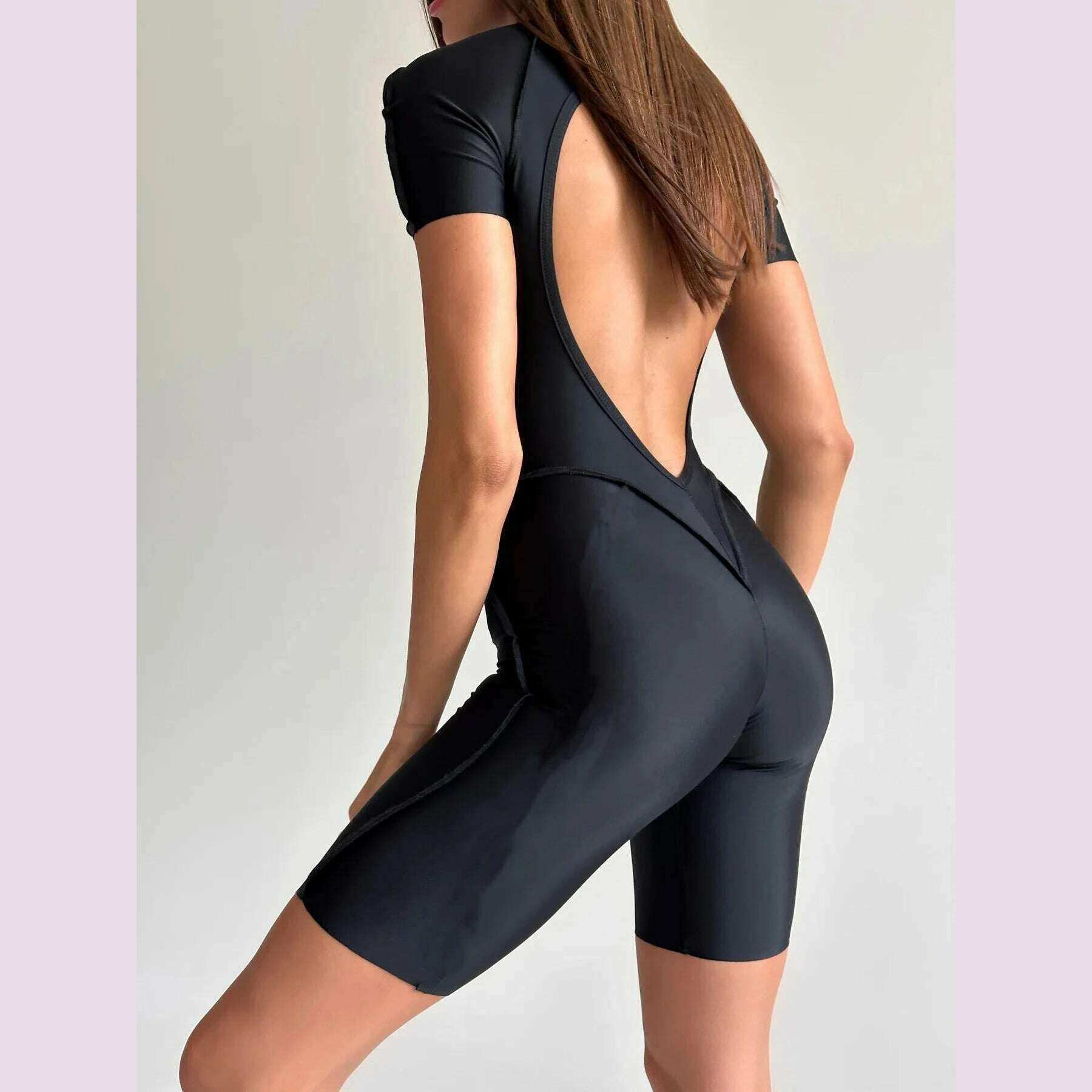 Fantoye Backless Solid High Stretch Skinny Hollow Out Female Playsuit Sexy High Waist Streetwear Casual Women Rompers - KIMLUD